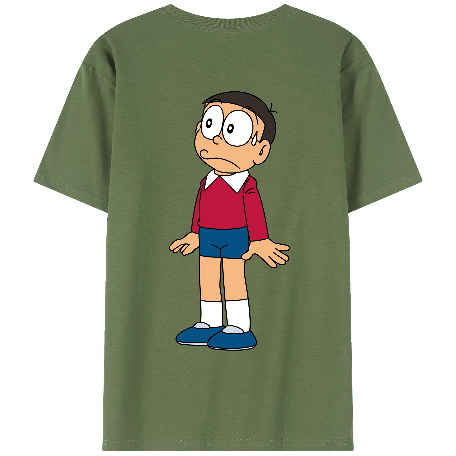 （画像用） ドラえもん 野比 のび太 Doraemon Nobita Nobi 綿100％ メンズ半袖Tシャツ（バックプリント） 通気性